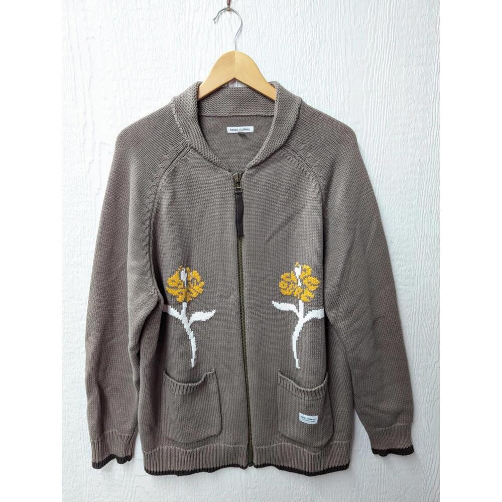 Bank's Journal 70s Floral Cozy Cabincore Full Zip Cardigan Sweater Size Large